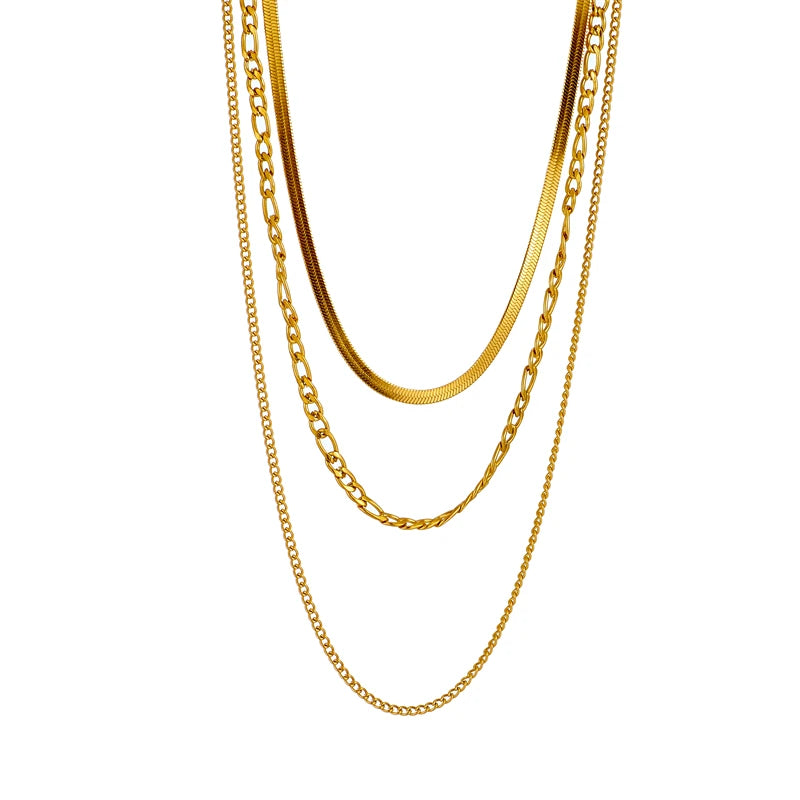 DIEYURO 316L Stainless Steel Gold Color 3 Chains Necklace For Women 2022 Punk Street Trend Rustproof Neck Jewelry Gift Bijoux