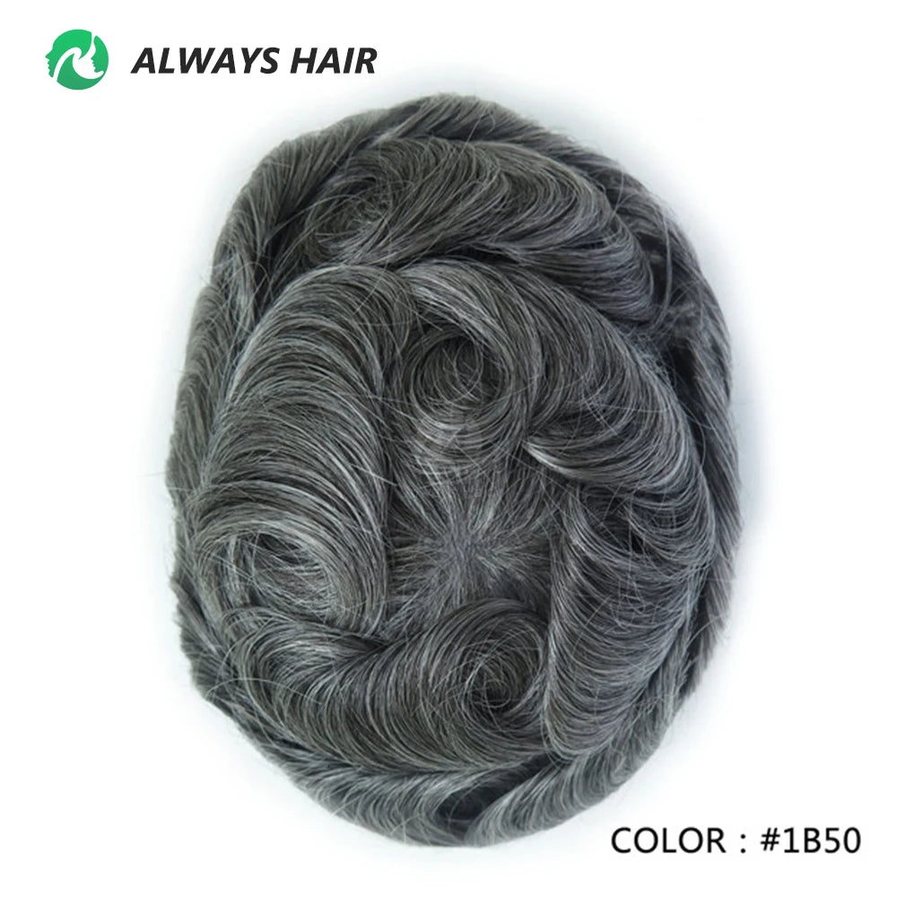 0.12-0.14mm PU Men Toupee Full Thickness Skin Indian Human Hair Men's Capillary Prothesis 130% Density Wig Man