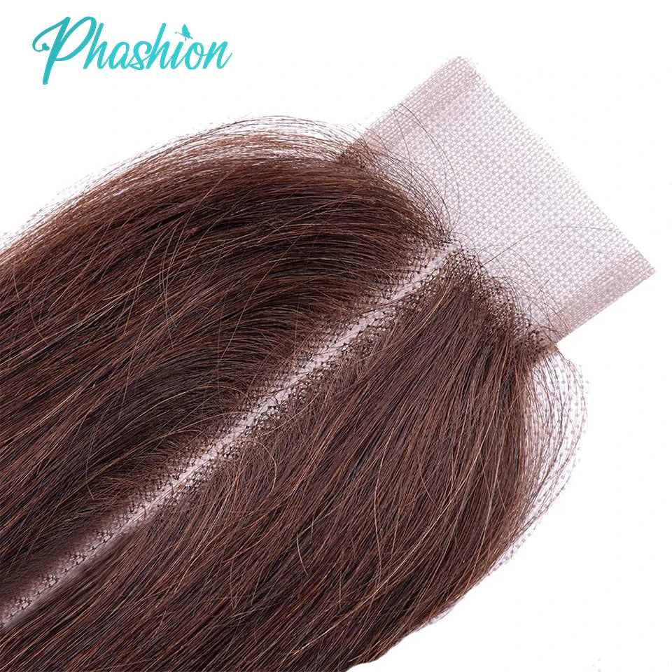 Phashion #4 Chocolate Brown  Straight Bundles Weave With 2x6 Lace Closure Human Hair Colored 100% Remy Brazilian Hair Extensions