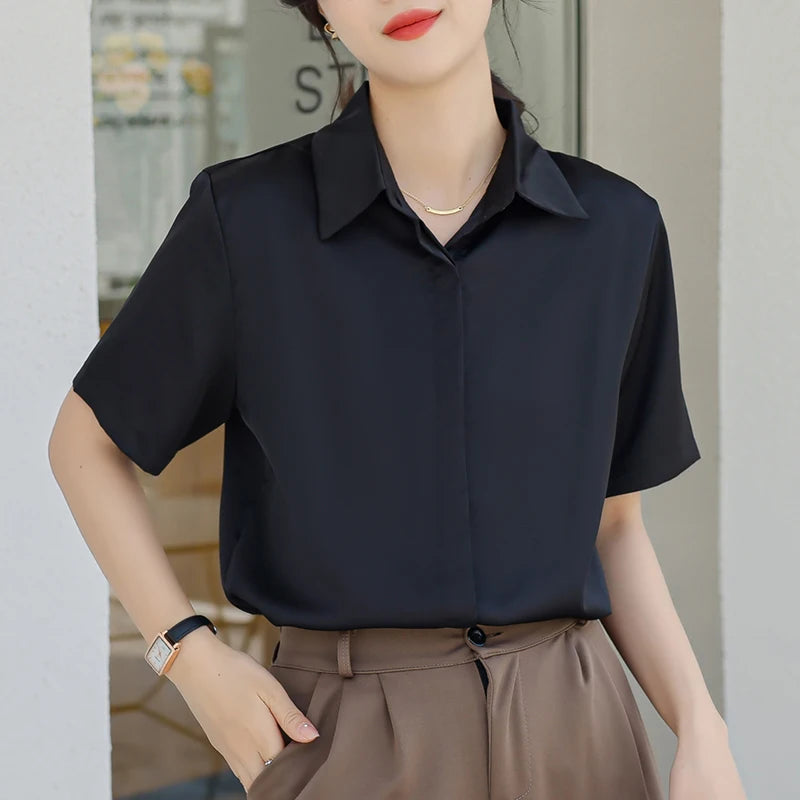 Summer New Women's Blouse Casual Loose Short Sleeve Ladies Shirt Japanese Fashion Pullover Button Up Female Clothing Elegant Top