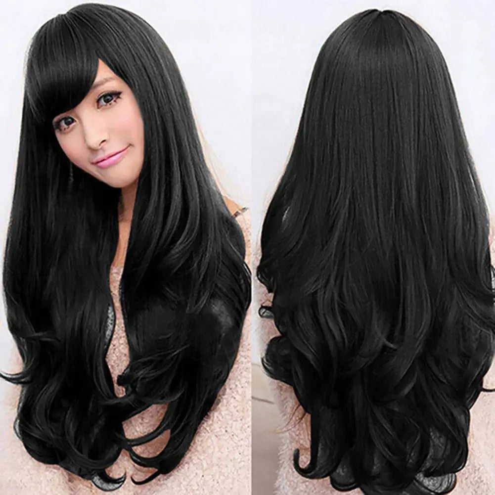 Women Long Wavy Cosplay Wig Long Curly Hair Full Head Set Large Wave High Temperature Synthetic Hair Wigs