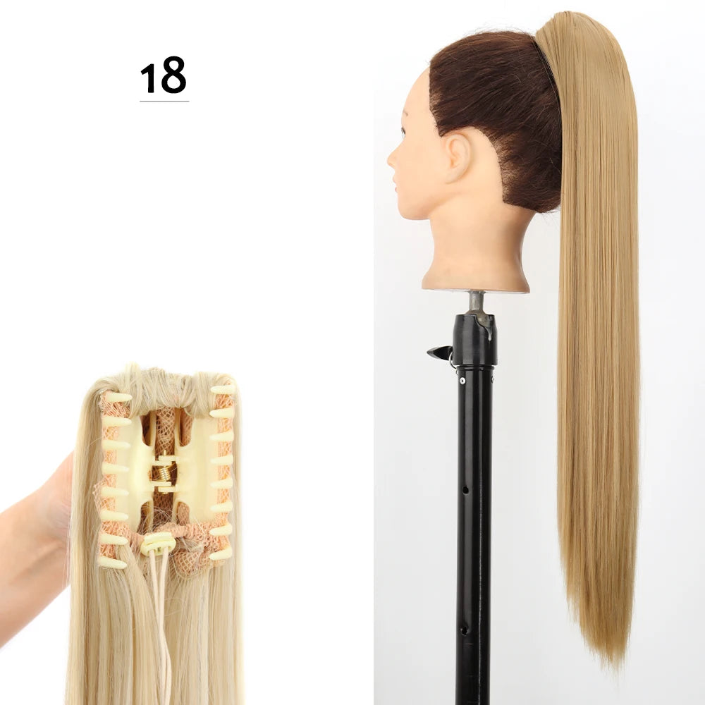 Synthetic Claw Clip Ponytail Hair Extension 24Inch Long Straight Ponytail Hair For Women Black Brown Pony Tail Hair Hairpiece