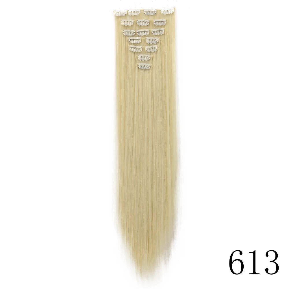 LANSA 7Clips Long Straight Synthetic Clip On Hair Extensions Cheveux Clip Naturel High Temperature Fiber Black Brown Hairpiece
