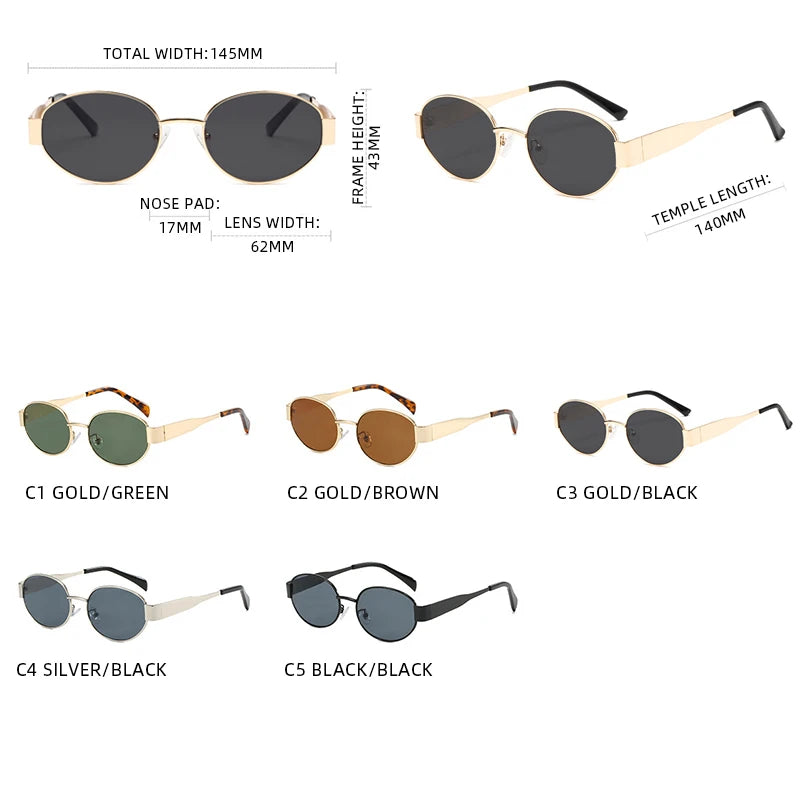 Retro Small Oval Sunglasses Men Women Luxury Metal Round Sun Glasses Male Classic Casual Driving Shades