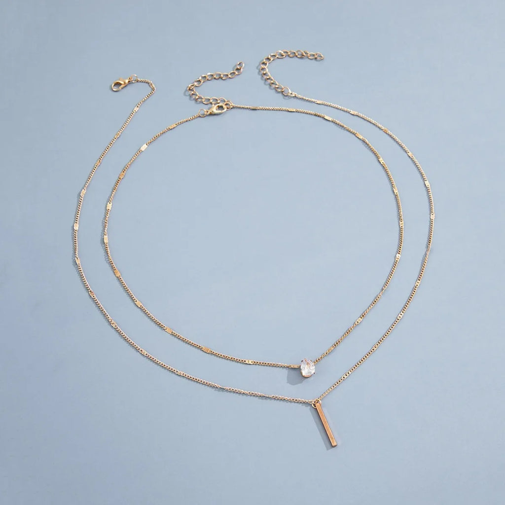 Multi-layer Five-pointed Star Heart Shape Water Drop Pendant Chain Necklace Alloy Material Glass Collarbone Chain Sexy Women's
