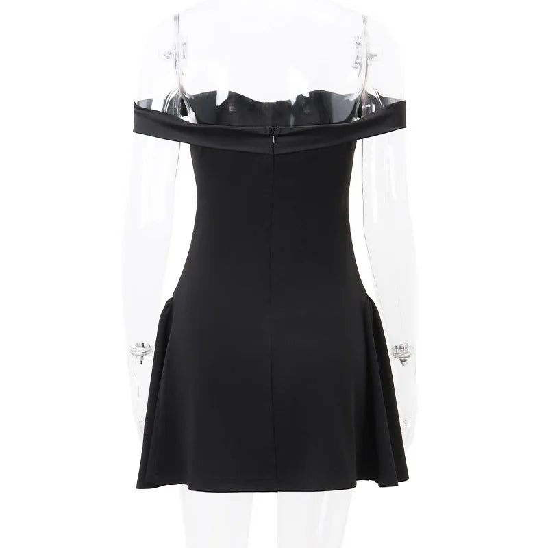 Candyhot Solid Off Shoulder Backless Sleeveless Zipper Mini Dresses Elegant Fashion Bodycon Dress Fall Evening Party Vestidos