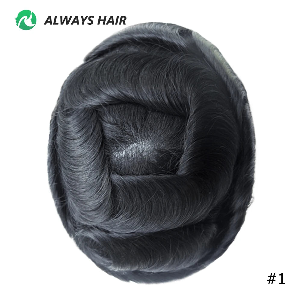 0.12-0.14mm PU Men Toupee Full Thickness Skin Indian Human Hair Men's Capillary Prothesis 130% Density Wig Man
