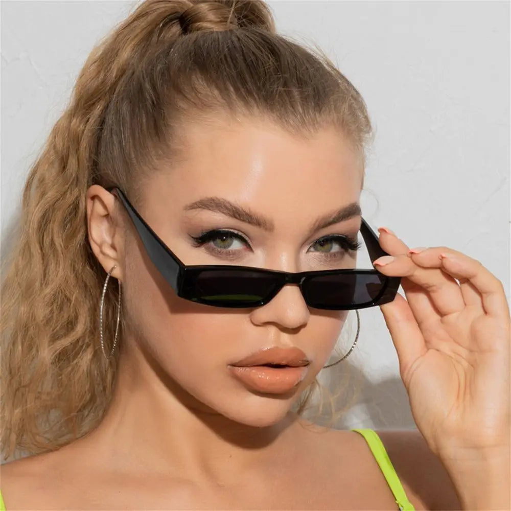 Retro Small Frame Sun Glasses Small Rectangle Sunglasses Vintage Square Narrow Sunglasses Trending Eyewear UV400