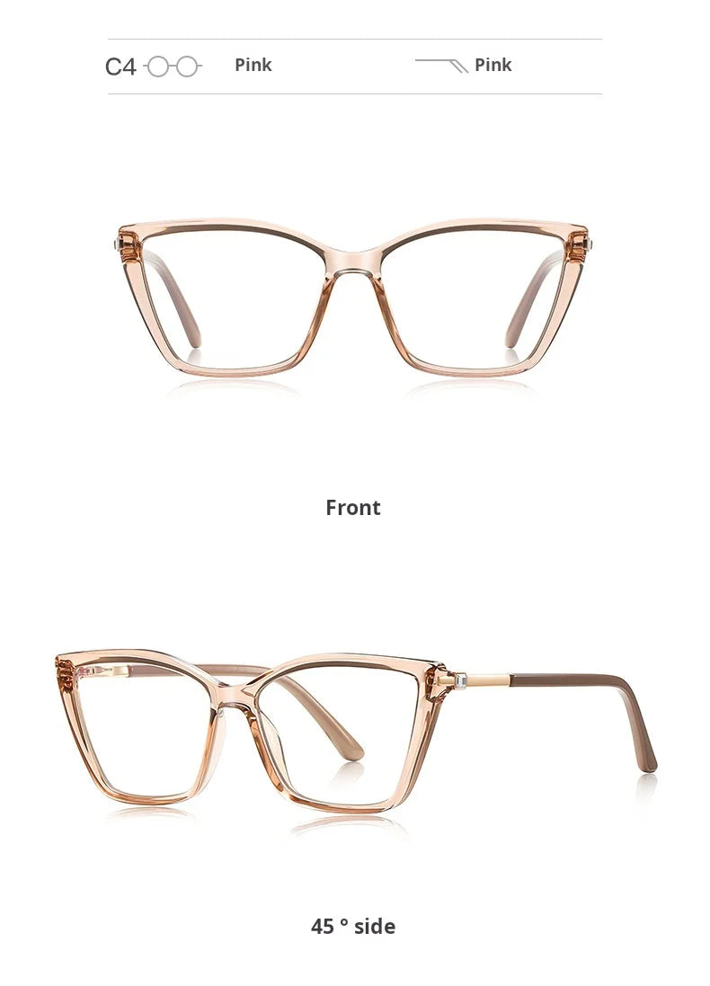 TFTB Fashion Trend Women Cat Eye Glasses Ultra Light TR90 Blue Light Blocking Alloy Optical Prescription Eyeglasses Frame 138mm