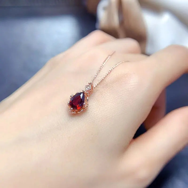 Genuine 925 silver garnet pendant 6mm*8mm naturtal garnet necklace pendant with 45cm 925 silver necklace gift for women