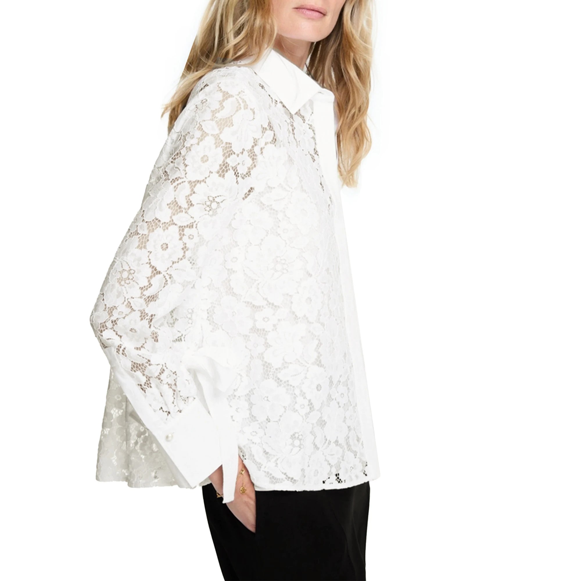 CHCH Shirt Fashion Women Blusas Mujer Office Lady Elegant Blouse Spring Hollow Out Lace V Neck Button Female Clothing