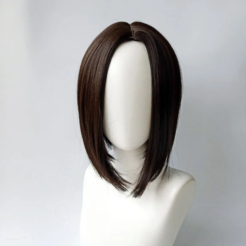 Brown Black Short Straight Synthetic Wig Women's Bob Shoulder-Length Hair Wig For Everyday Cosplay Natural Heat-Resistant Fiber