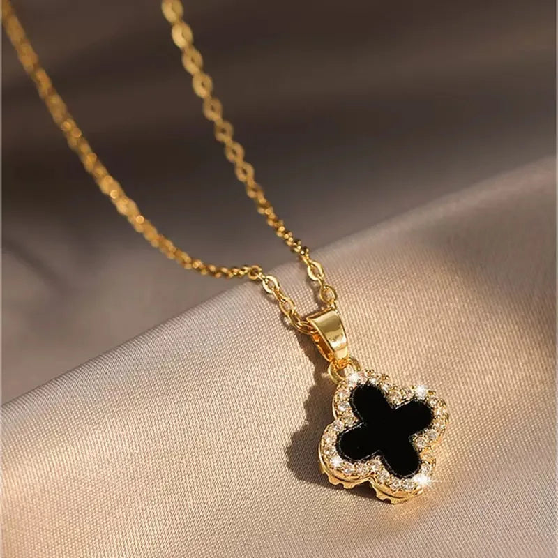 Lucky Four-leaf Clover CZ Necklace For Women's Dynamic Fashion Birthday Gift Clavicle Chain Versatile Fashion Accessories