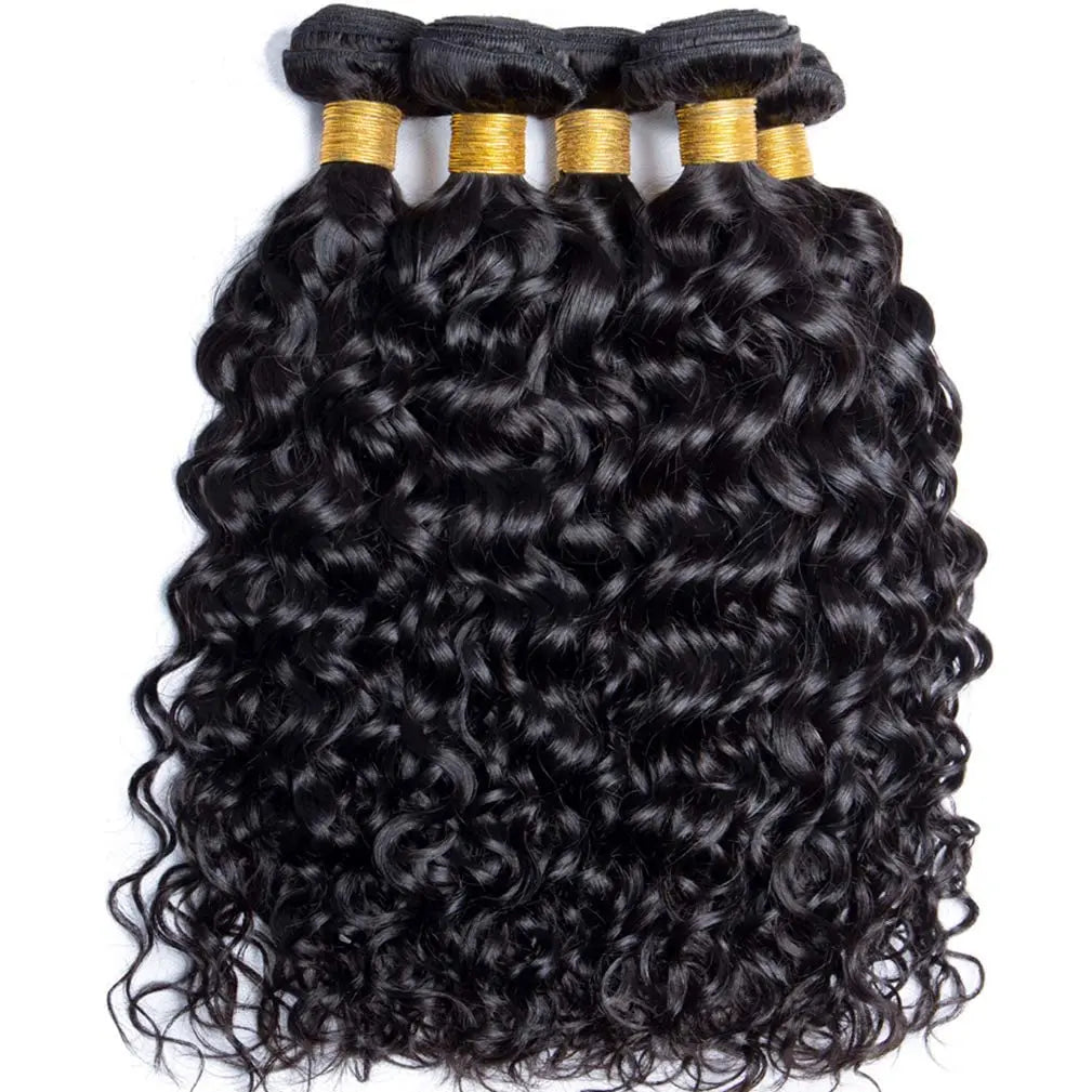 Brazilian Water Wave Hair Bundles With Closure 3Pcs 4Pcs Hair Bundle And 1pc Lace Closure Remy Human Hair Weave Natural Color 1B