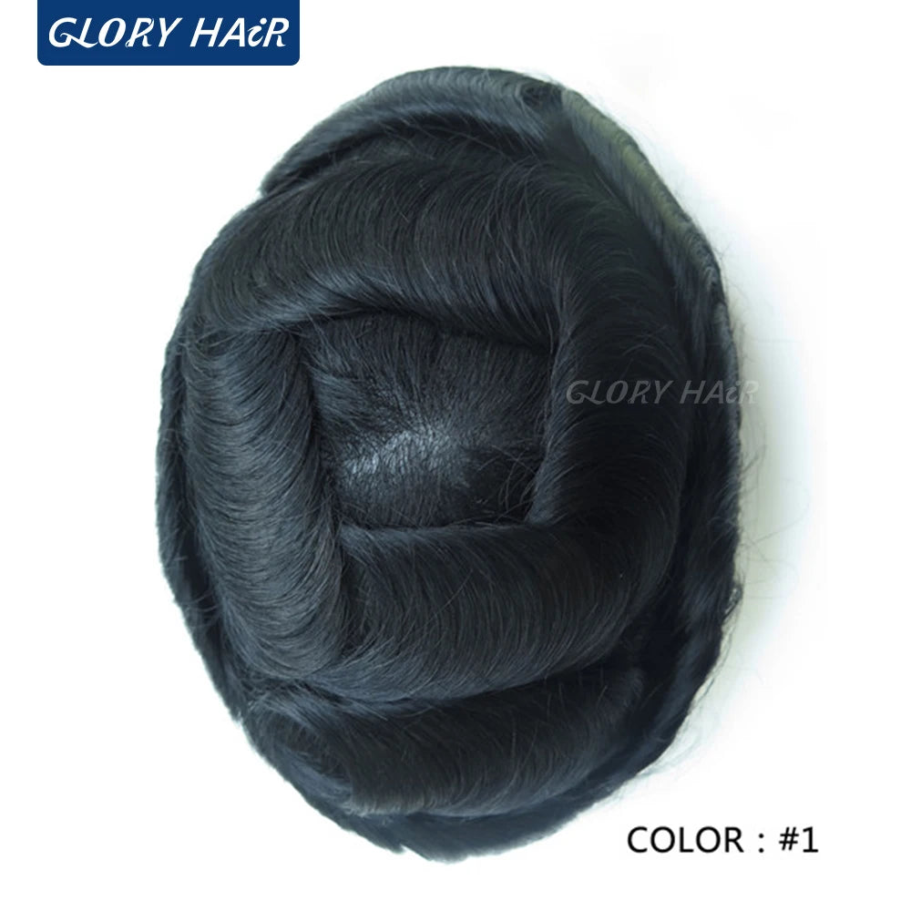I Skin Hair Prosthesis 0.12 - 0.14 mm Indian Human Hair Multiple Sizes Toupee Men Fashion Wig Male