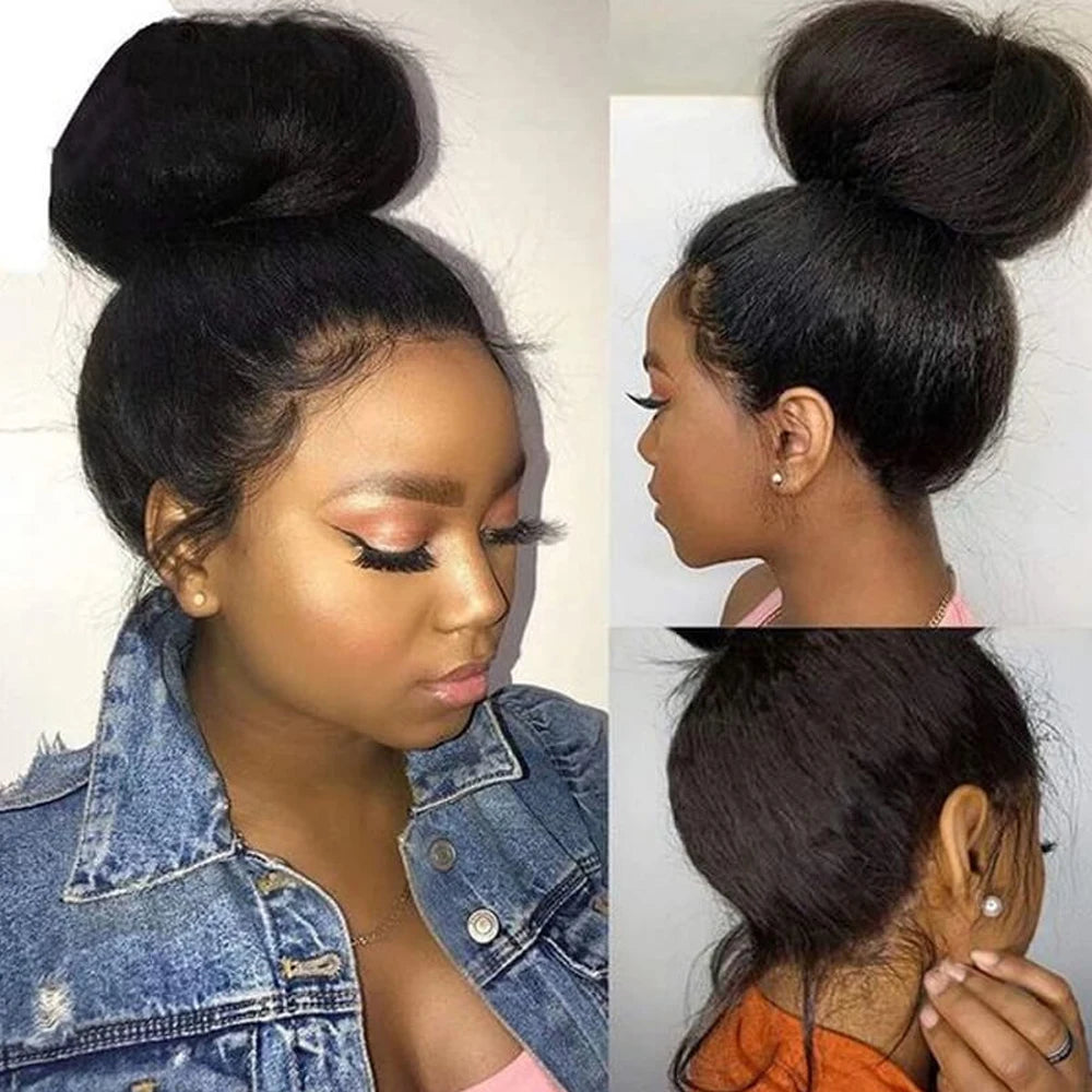 Kinky Straight 13x6 HD Lace Frontal Wig Invisible Drawstring Strap 360 Full Lace Glueless Wig 30 Inch Lace Front Wigs Human Hair