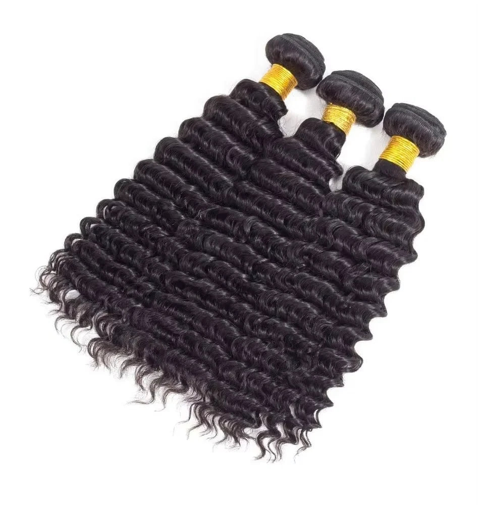 Burmese Curly Deep Wave Human Hair Bundles With 13X4 Frontal Closure Bundle Deals 100% Raw Human Hair Weaving Curly Hair Bundle
