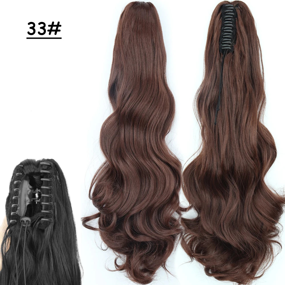 Synthetic Claw Clip Ponytail Hair Extension 24Inch Long Straight Ponytail Hair For Women Black Brown Pony Tail Hair Hairpiece