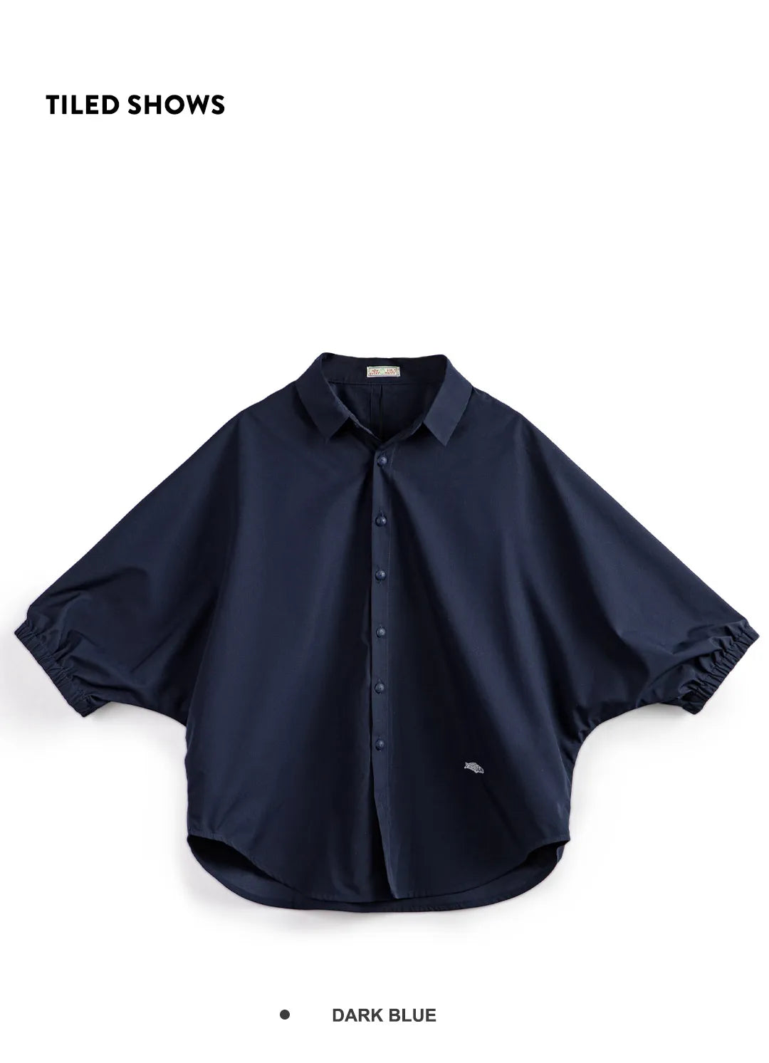 Maden 3/4-sleeved Shirt for Women Loose Blouse Batwing Sleeve Casual Breathable Stand Collar Tops Spring and Summer Blue Shirt