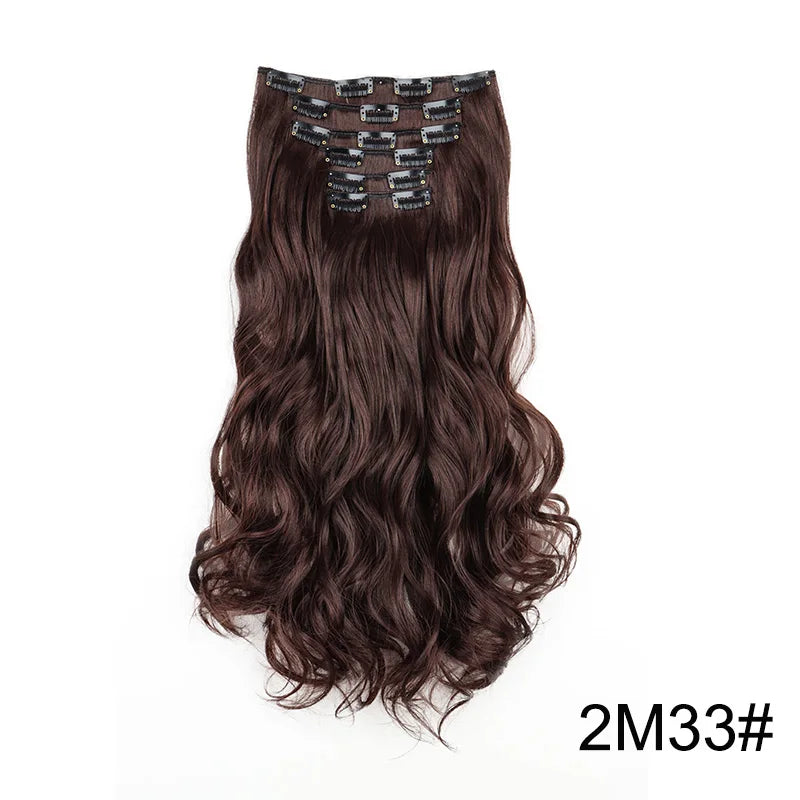 16Clips Synthetic 24Inch Long Curly Hair Hairpiece Heat Resistant Hair Extension Clips In Black Brown Blonde for Women