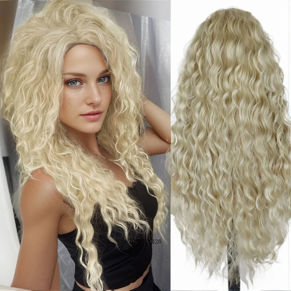 New Ash Blonde Wig Synthetic Long Curly Hair Wigs for Women Fluffy Wave Ombre Wig Costume Carnival Party Regular Cur Wig 26 Inch