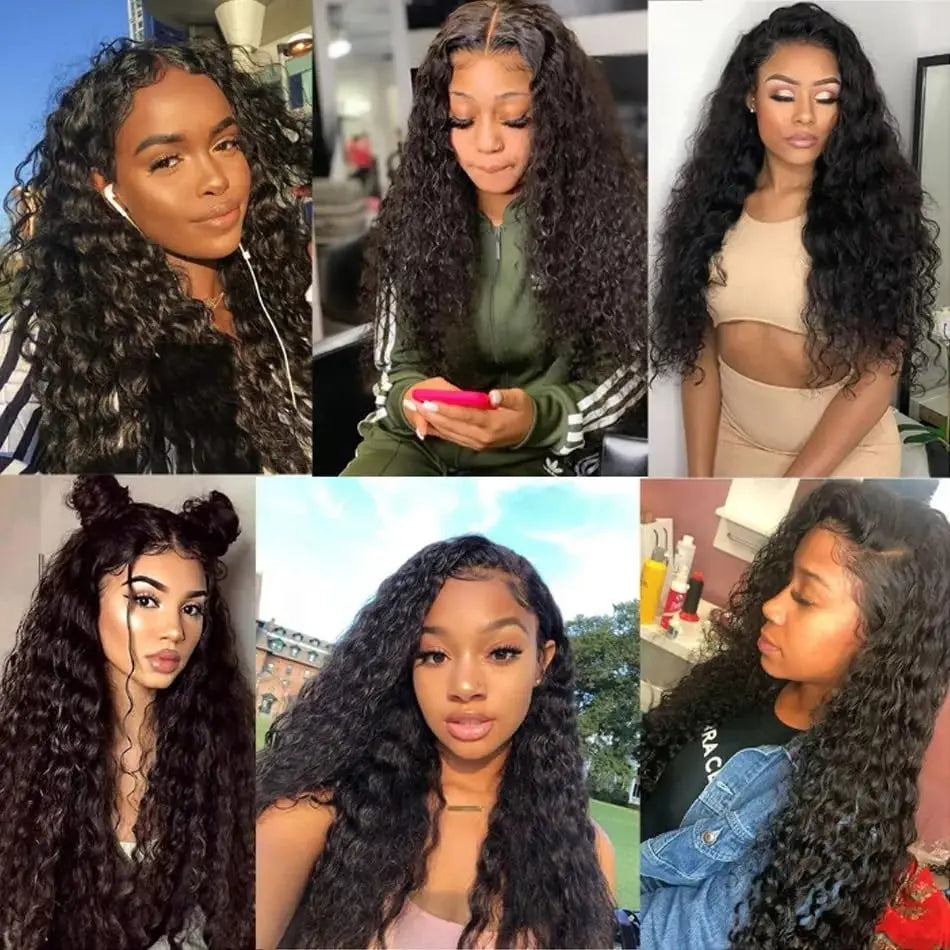 Human Hair Bundles Natural Black Water Wave Brazilian Human Hair Weave Bundles Virgin Hair 10-30 inches with Closure
