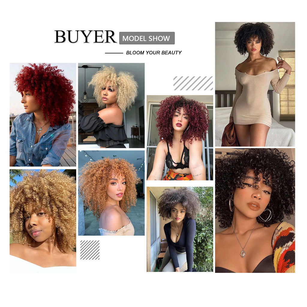Tereshar Synthetic Short Curly with Bangs for Black Women 8 inch Afro Kinky Curly Wig Synthetic Hair Wigs for Daily Party Use