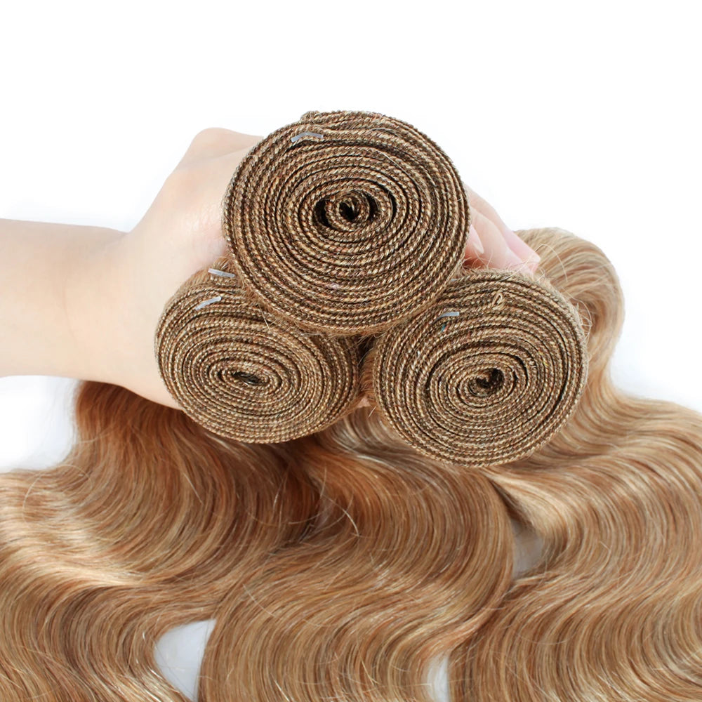 #27 Honey Blonde Human Hair Bundles with Closure Body Wave Bundles Hair With 4x4 Closure Brazilian Hair Weave Bundles Hair Remy