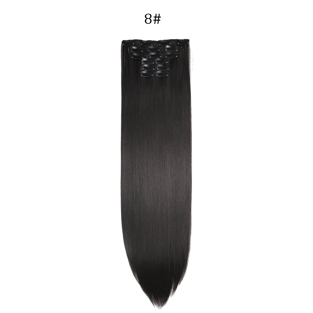 24 inches Synthetic Long Straight Hairstyle 16 Clips 6Pcs/Set Hair Extensions Blonde Black Hairpieces Heat Resistant For Women