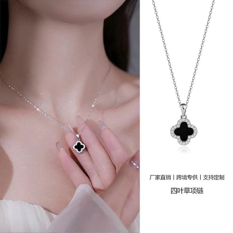 Lucky Four-leaf Clover CZ Necklace For Women's Dynamic Fashion Birthday Gift Clavicle Chain Versatile Fashion Accessories
