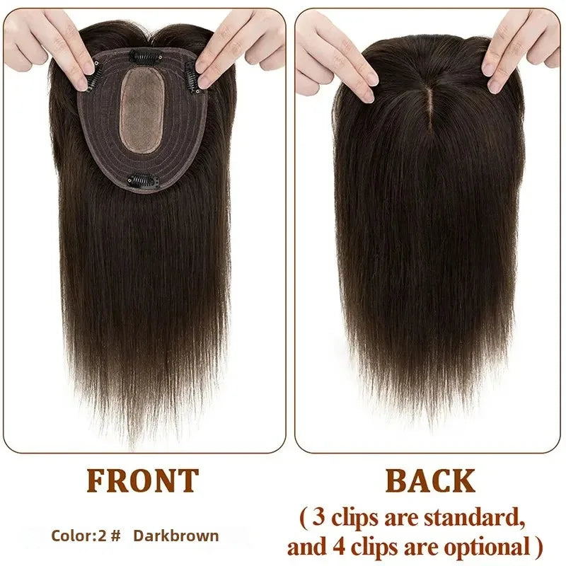 Silk Top Base Swiss Lace Clip In Topper Straight Women Toupee With Bangs Breathable And Soft Real Human Hairpiece Blonde Color