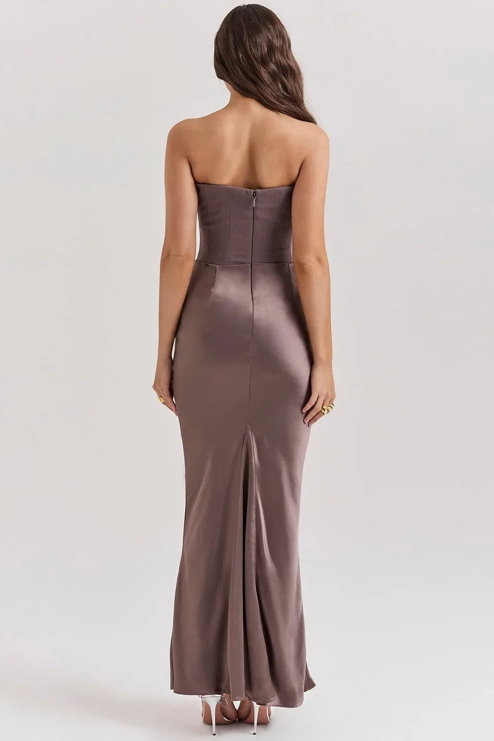 Mingmingxi 2025 Women's Evening Dress Strapless Pink Prom Party Dresses Sexy Satin Long Corset Dress Elegant Maxi Gala Dresses