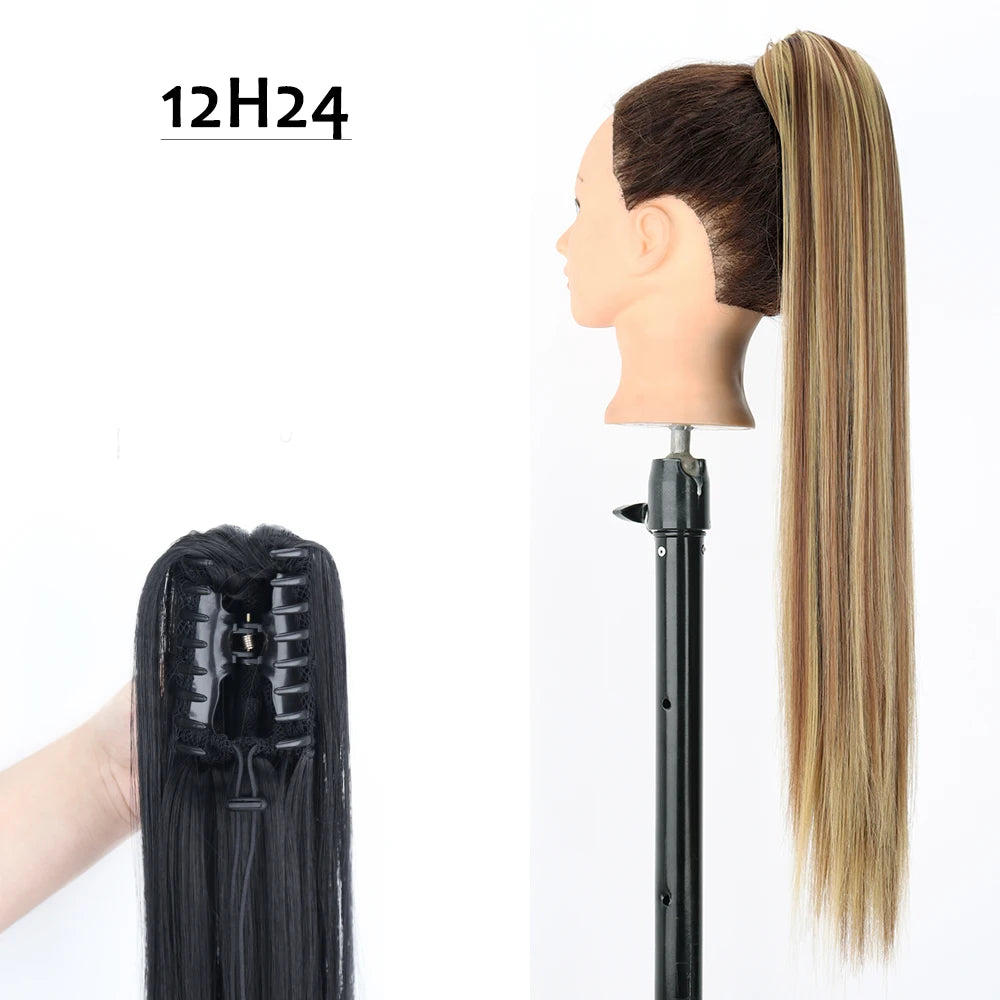 Synthetic Claw Clip Ponytail Hair Extension 24Inch Long Straight Ponytail Hair For Women Black Brown Pony Tail Hair Hairpiece