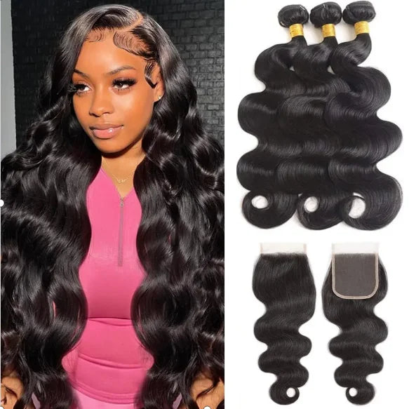 #27 Honey Blonde Human Hair Bundles with Closure Body Wave Bundles Hair With 4x4 Closure Brazilian Hair Weave Bundles Hair Remy
