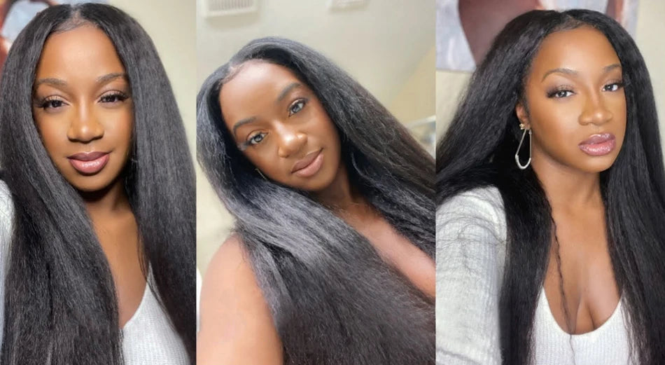 Kinky Straight 100% Raw Human Hair Bundles And Closure 4X4 3Bundles Yaki Straight Hair with HD Transparent Lace Frontal Tissage