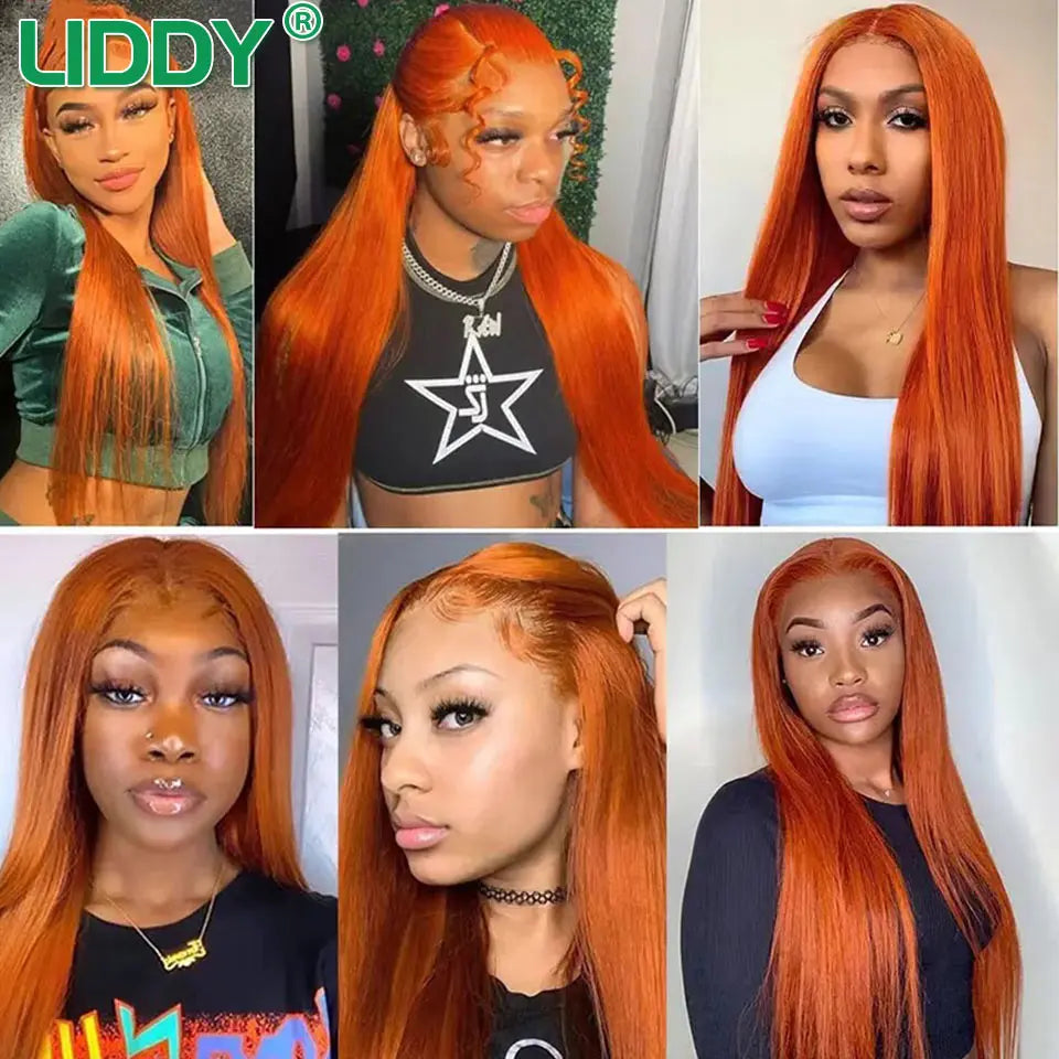 30 Inch Straight Orange Ginger Lace Front Wigs Human Hair 350 Colored Brazilian 360 HD Transparent Lace Frontal Wigs For Women