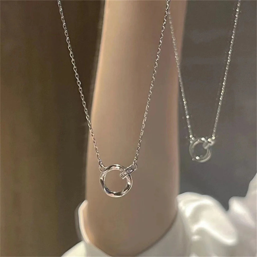 Silver Color Möbius Strip Pendant Necklace Irregular Ring Necklace For Women INS Fashion Jewelry Accessories Dropshipping