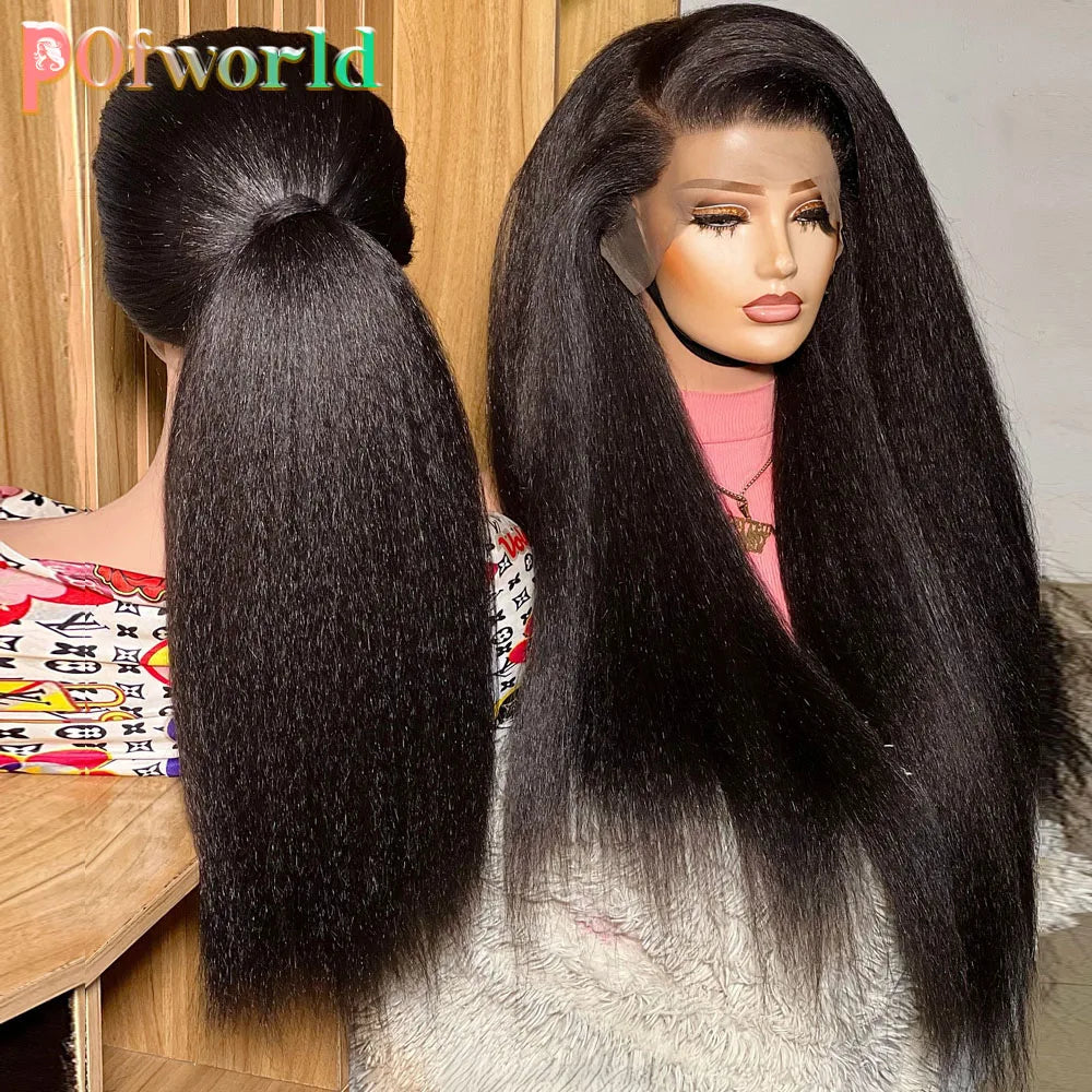 Kinky Straight 13x6 HD Lace Frontal Wig Invisible Drawstring Strap 360 Full Lace Glueless Wig 30 Inch Lace Front Wigs Human Hair