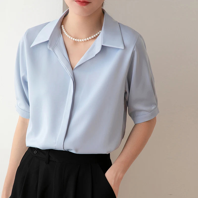 Summer New Women's Blouse Casual Loose Short Sleeve Ladies Shirt Japanese Fashion Pullover Button Up Female Clothing Elegant Top