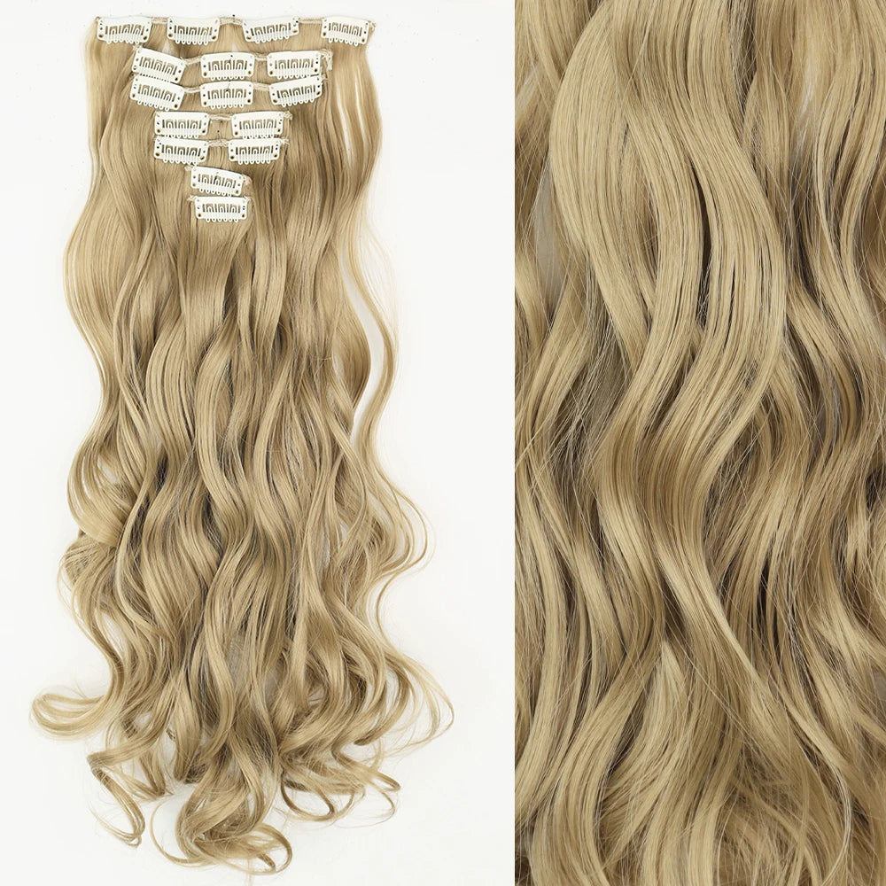 7Pcs/Set 16 Clips Hair Extension Black Long Straight Natural Hair Ombre Hairpiece Heat Resistant Fiber For Women Hairstyle