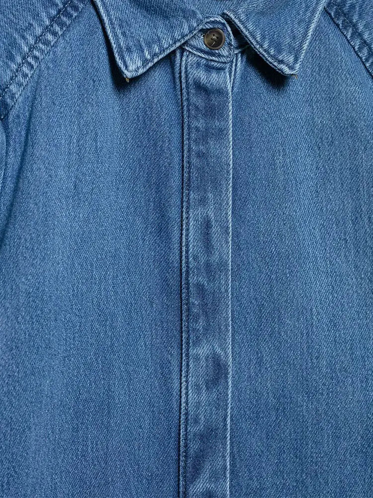 TRAFNLZGMSJ 2025 Spring Summer Casual Women's Denim Blouse Collar Single Breasted Loose Blouse New Fashion Shirts