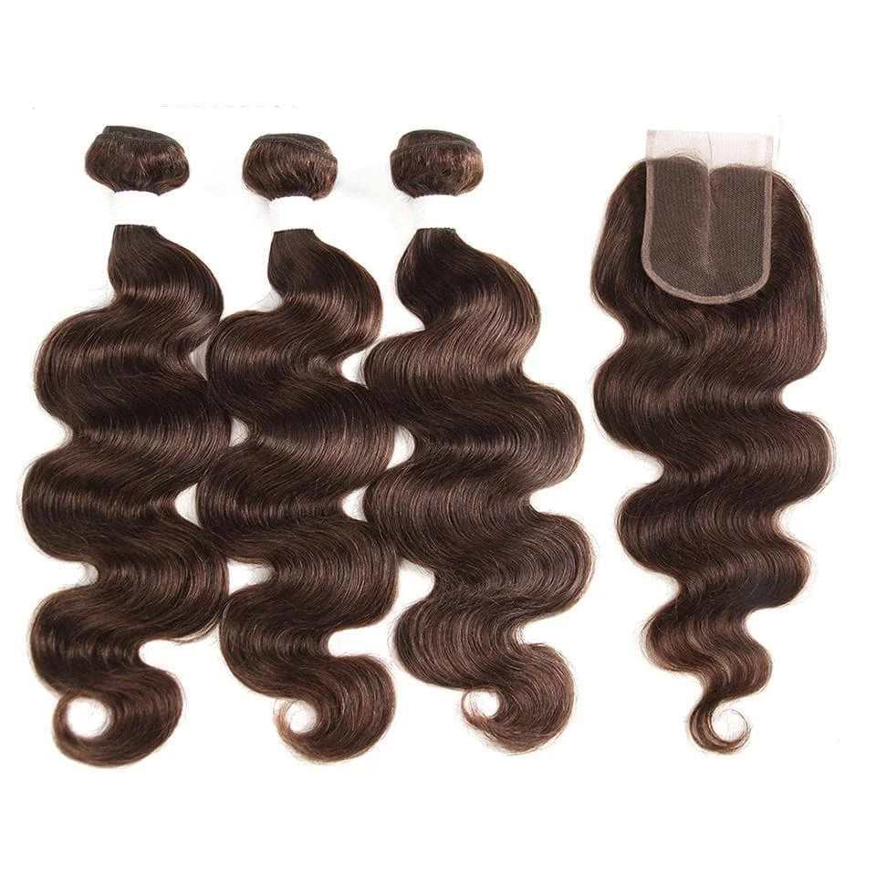 Bundles with Closure Body Wave Bundles Human Hair With 4x4 Lace Closure Brown Blonde Colored 3/4 Bundles Hair Remy For Women