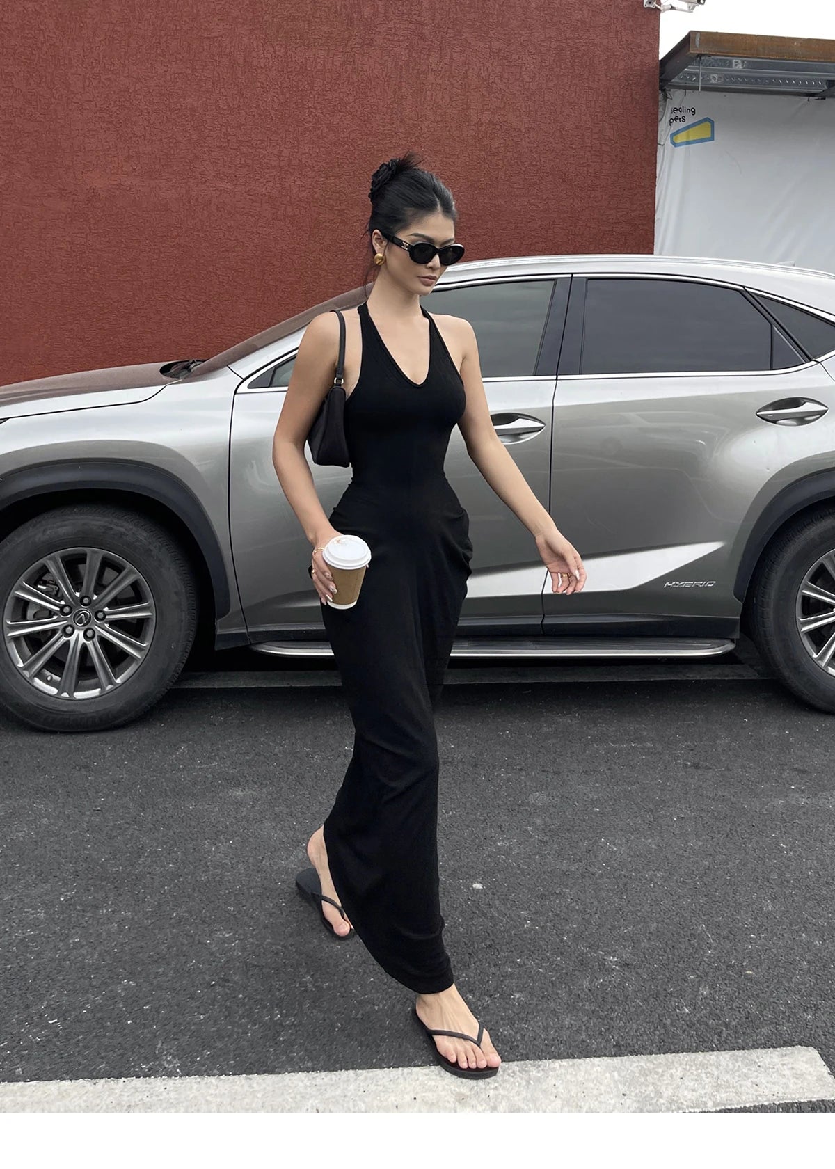 Spicy Girl V-neck Hanging Neck Sleeveless Dress Elegant Women's Summer New High Waist Slim Pleated Wrapped Hip Dresses ORPT