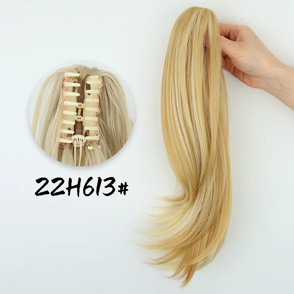 Synthetic Claw Clip Ponytail 18Inch Long Wavy Black Brown Heat Resistant Type Layered Horse Tail  Hair Extension