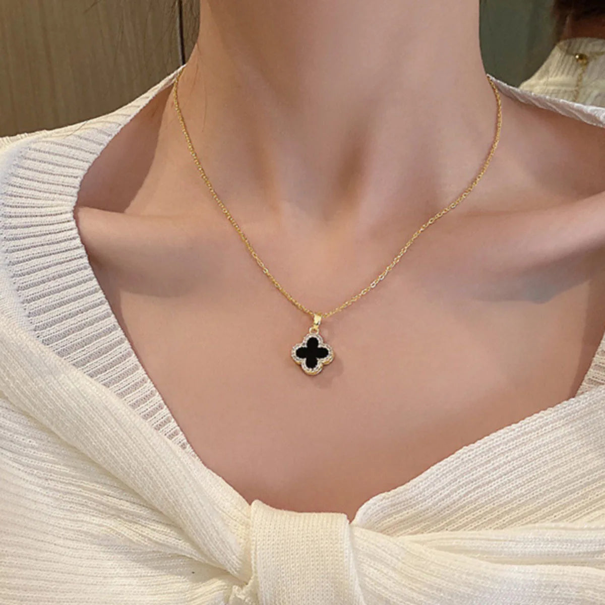 Lucky Four-leaf Clover CZ Necklace For Women's Dynamic Fashion Birthday Gift Clavicle Chain Versatile Fashion Accessories
