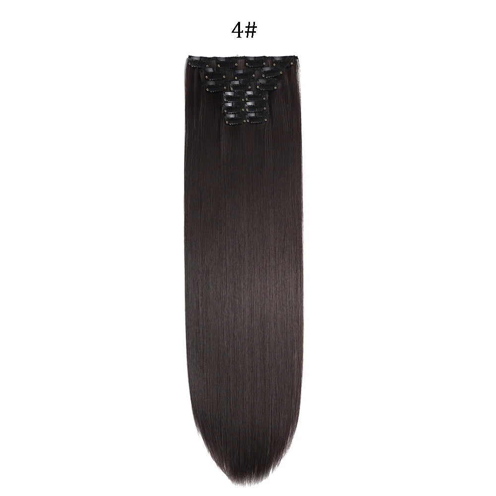 24 inches Synthetic Long Straight Hairstyle 16 Clips 6Pcs/Set Hair Extensions Blonde Black Hairpieces Heat Resistant For Women