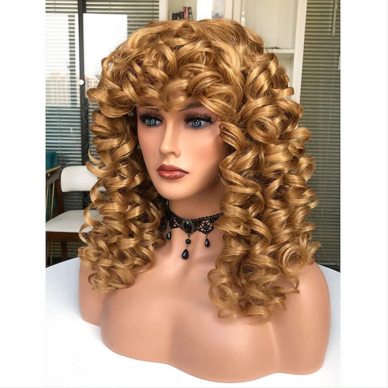 HAIRJOY Long Curly Wavy Blonde Wigs for Women  Cosplay Synthetic  Wig Heat Resistant Fiber Replacement Wig Halloween Party Wigs