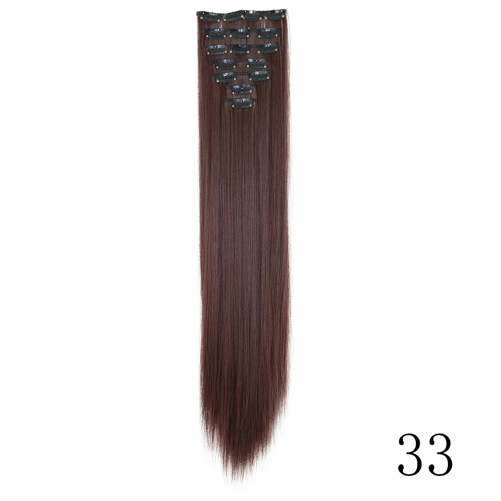 LANSA 7Clips Long Straight Synthetic Clip On Hair Extensions Cheveux Clip Naturel High Temperature Fiber Black Brown Hairpiece