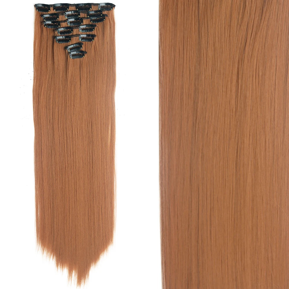 Long Straight Hairstyle 16 Clips 7Pcs/Set Hair Extensions Natural Synthetic Blonde Black Hairpieces Heat Resistant For Women