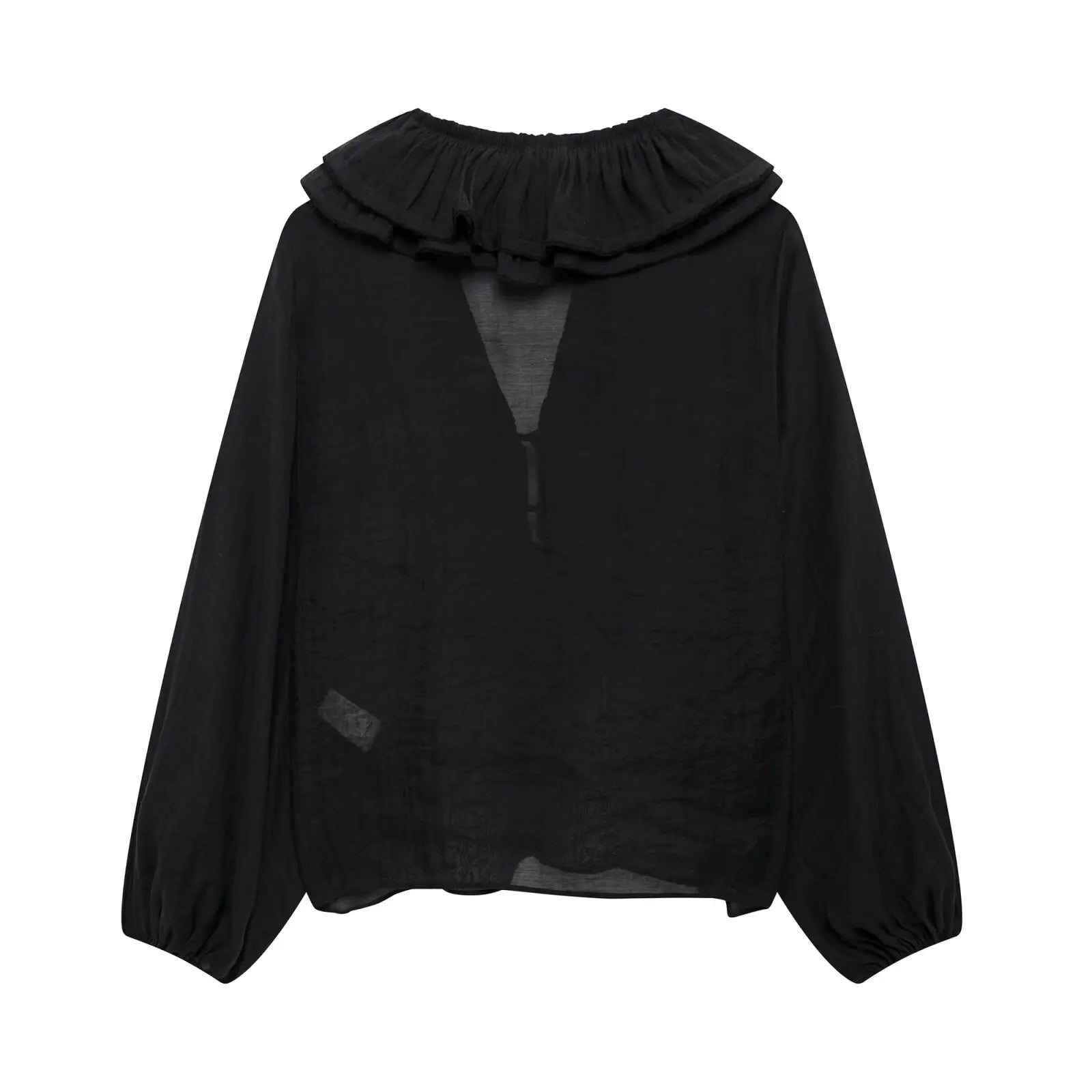 TRAFZA Elegant Women's Tierred Ruffles Blouses V-Neck Long Sleeve Loose Shirt Lady 2025 Spring Chic Lace-up Wild Woman Solid Top